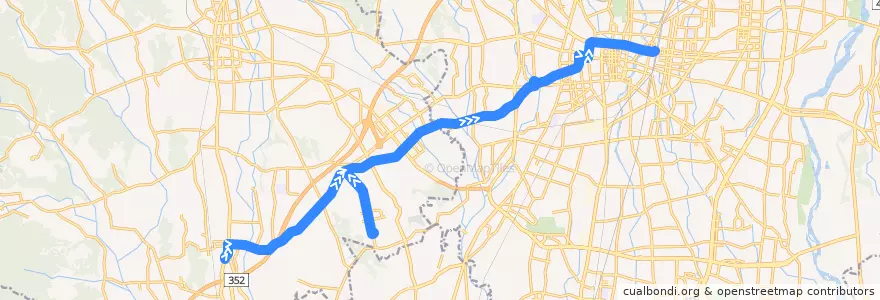 Mapa del recorrido 関東自動車バス[01] 楡木車庫⇒運転免許センター⇒宇都宮駅 de la línea  en Tochigi Prefecture.