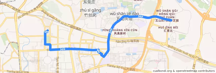 Mapa del recorrido 41路(广州火车东站总站-汇景北路总站) de la línea  en 天河区.