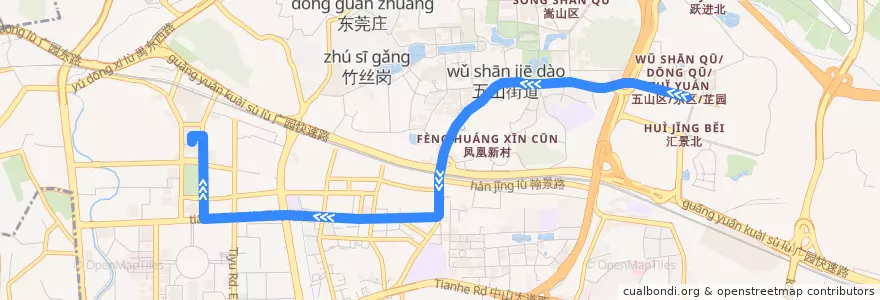 Mapa del recorrido 41路(汇景北路总站-广州火车东站总站) de la línea  en Tianhe District.