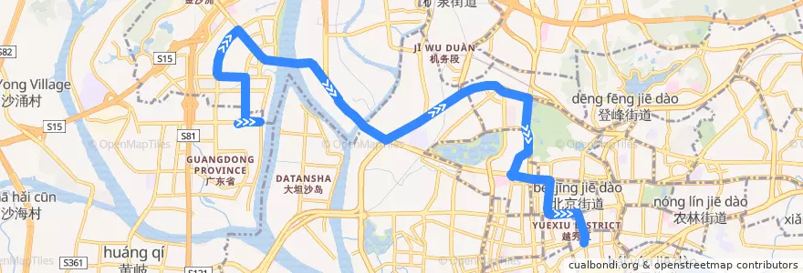 Mapa del recorrido 广42路[白沙(中海金沙湾)总站-文德路总站] de la línea  en Гуанчжоу.