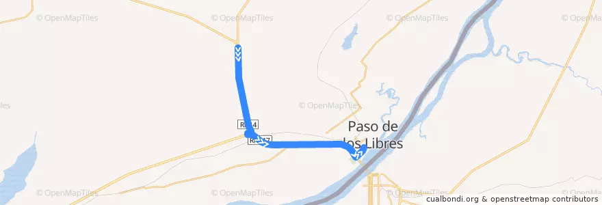 Mapa del recorrido Corrientes - Paso de los Libres de la línea  en Municipio de Paso de los Libres.