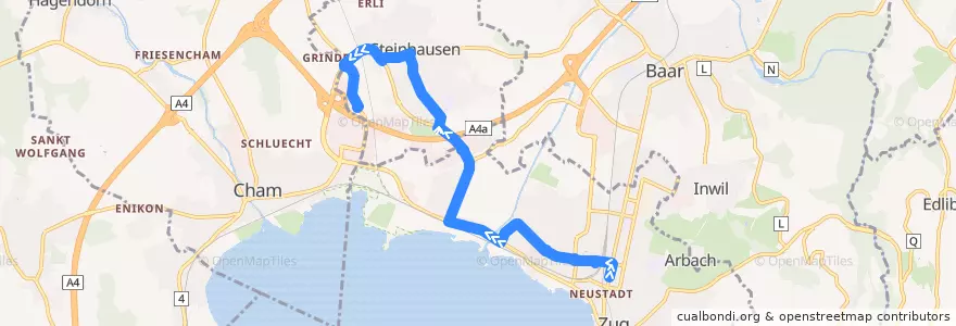 Mapa del recorrido Bus 16: Zug, Metalli/Bahnhof => Steinhausen, Zugerland EKZ de la línea  en Zug.