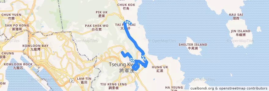 Mapa del recorrido 九巴91M線 KMB 91M (香港科技大學（北） H.K.U.S.T. (North) → 寶林 Po Lam) de la línea  en 西貢區 Sai Kung District.