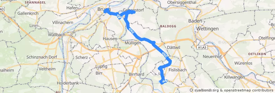 Mapa del recorrido Bus 362: Mellingen Heitersberg => Brugg AG de la línea  en Bezirk Baden.