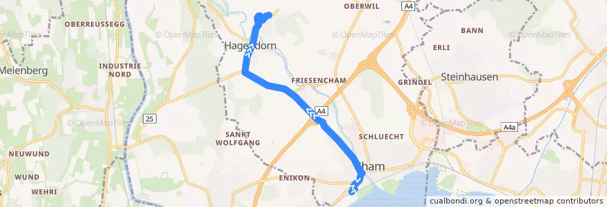 Mapa del recorrido Bus 43: Cham, Bahnhof => Hagendorn, Rumentikon de la línea  en Cham.
