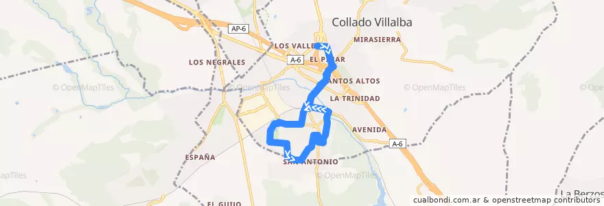 Mapa del recorrido Bus Lanzadera 5: FFCC-P. Coruña-FFCC-Los Valles-FFCC de la línea  en Cuenca del Guadarrama.