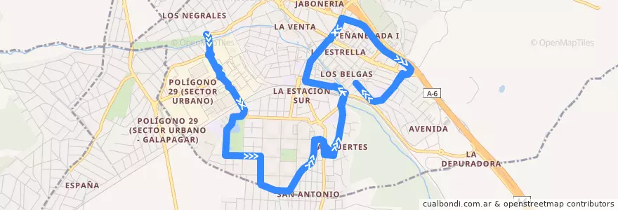 Mapa del recorrido Bus Lanzadera 9: Negrales-P.Coruña-FFCC-C. Sallud de la línea  en Cuenca del Guadarrama.