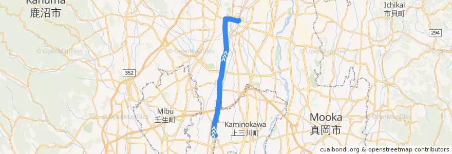 Mapa del recorrido 関東自動車バス[01] 石橋駅⇒宇都宮駅 de la línea  en Prefettura di Tochigi.