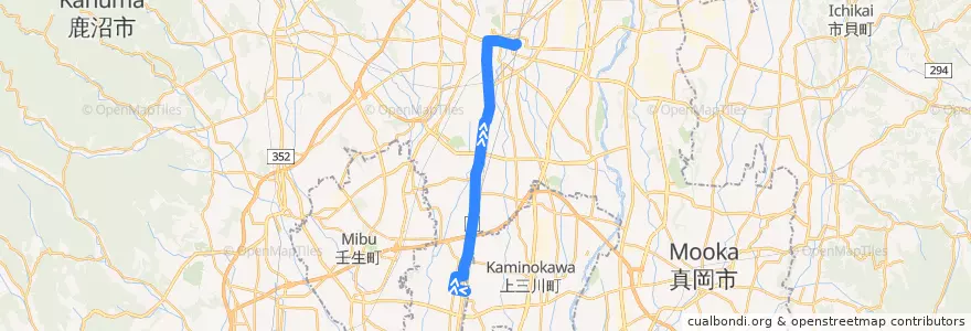 Mapa del recorrido 関東自動車バス[01] 石橋駅⇒石橋高校⇒宇都宮駅 de la línea  en Prefettura di Tochigi.