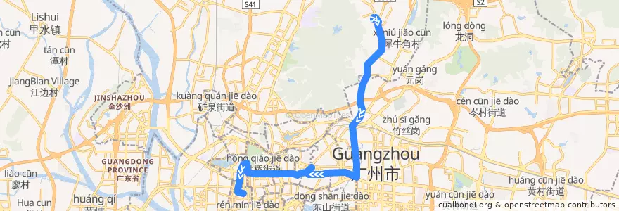 Mapa del recorrido 56路(白云山制药厂总站-光塔路总站) de la línea  en Guangzhou City.
