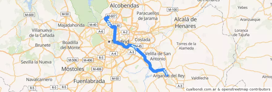 Mapa del recorrido Línea 9: Arganda del Rey-Paco de Lucía de la línea  en Communauté de Madrid.