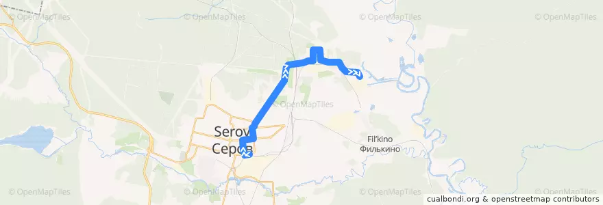 Mapa del recorrido Автовокзал—ГРЭС de la línea  en セローフ地区.
