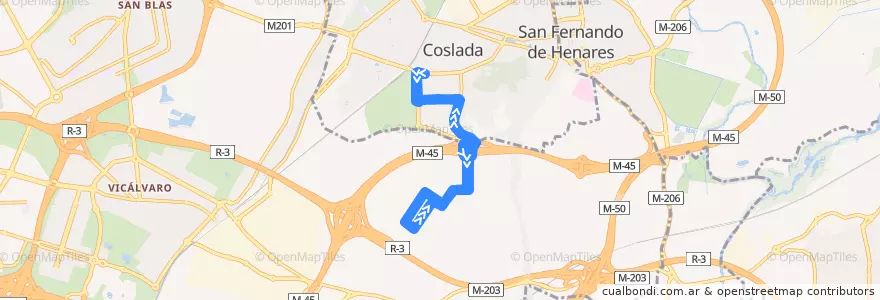 Mapa del recorrido 290 - Madrid (El Cañaveral) - Coslada de la línea  en Madrid.