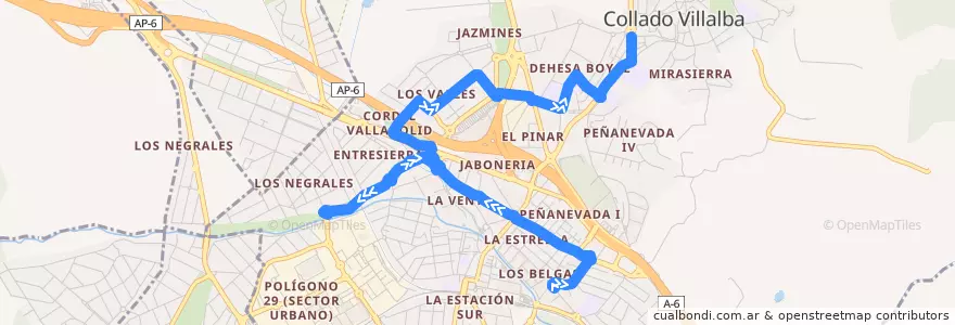 Mapa del recorrido Bus Lanzadera 12:Ambulatorio-Belgas-Negrales-Valles-IES Jaime y Canteras-Almudena-Maristas de la línea  en Collado Villalba.