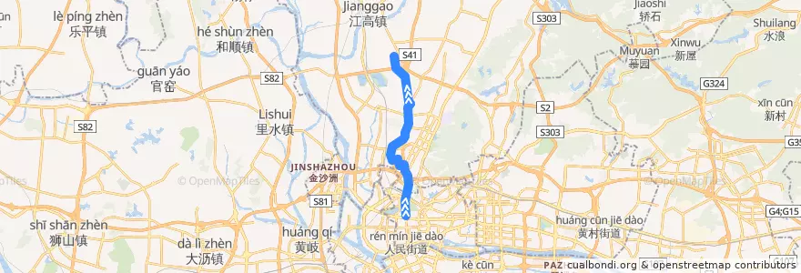 Mapa del recorrido 58A路[解放北路(应元路口)总站-唐阁村总站] de la línea  en Baiyun District.