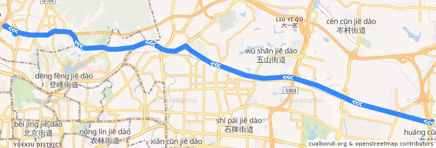 Mapa del recorrido 60路(奥林匹克体育中心总站-机场路总站) de la línea  en Guangzhou City.