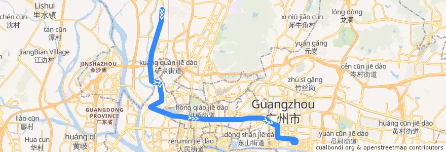Mapa del recorrido 62路[石槎路(白云世界鞋都)总站-兴民路(天汇广场)总站] de la línea  en Гуанчжоу.
