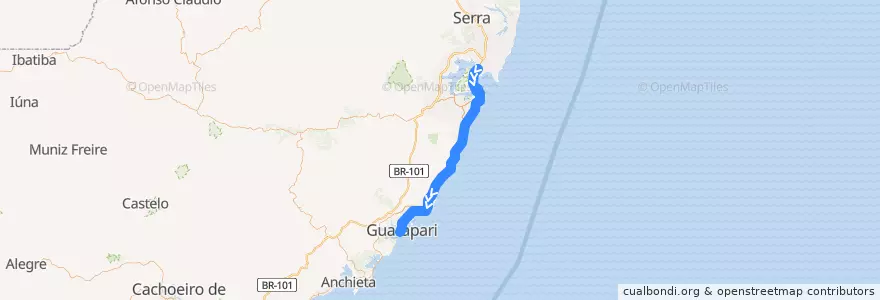 Mapa del recorrido VIX - Guarapari via Reta da Penha de la línea  en Região Metropolitana da Grande Vitória.