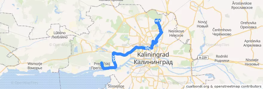 Mapa del recorrido Автобус 14: Северная гора — Посёлок Прегольский de la línea  en городской округ Калининград.