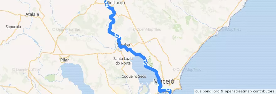 Mapa del recorrido VLT de Maceió: Lourenço de Albuquerque ⇒ Jaraguá de la línea  en Microrregião de Maceió.