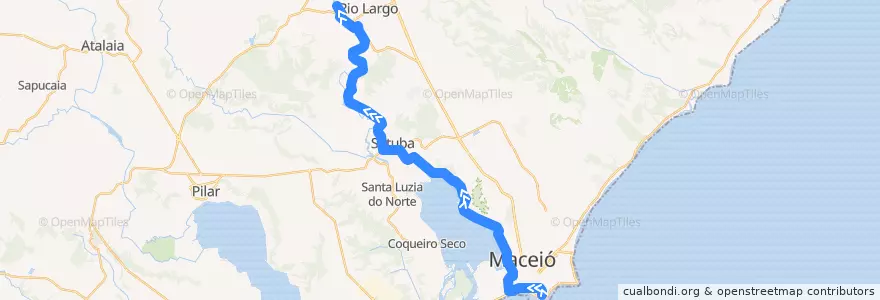 Mapa del recorrido VLT de Maceió: Jaraguá ⇒ Lourenço de Albuquerque de la línea  en Microrregião de Maceió.