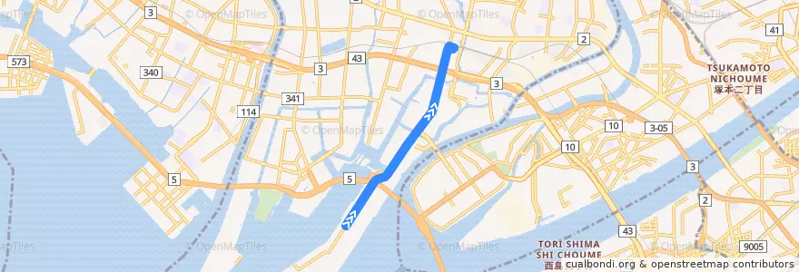 Mapa del recorrido 70：阪神尼崎(南)～クリーンセンター第2工場 de la línea  en 尼崎市.