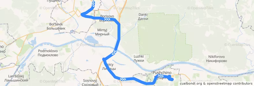 Mapa del recorrido Автобус №26 Станция "Серпухов" - Автостанция "Пущино" de la línea  en городской округ Серпухов.