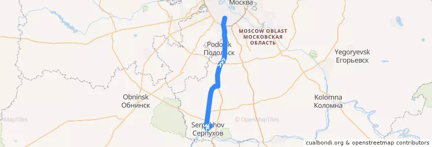 Mapa del recorrido Автобус №458 Станция Серпухов - Метро "Южная" de la línea  en Московская область.