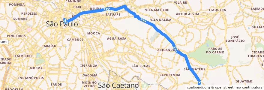 Mapa del recorrido 2290-10: Dom Pedro II ⇒ São Mateus de la línea  en سائوپائولو.