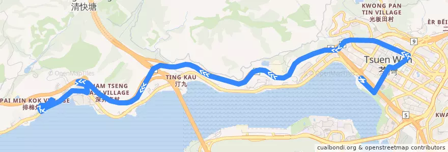 Mapa del recorrido 九巴234A線 KMB 234A (荃灣西站 Tsuen Wan West Station → 浪翠園 Sea Crest Villa) de la línea  en 荃灣區 Tsuen Wan District.