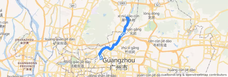 Mapa del recorrido 72路(动物园总站-天健广场总站) de la línea  en Guangzhou City.