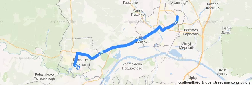 Mapa del recorrido Автобус №27 Протвино - Станция Серпухов de la línea  en Oblast Moskau.