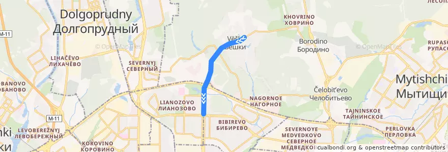 Mapa del recorrido Автобус 303: Вешки - Метро Алтуфьево de la línea  en городской округ Мытищи.