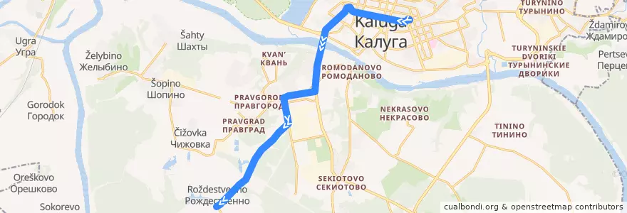 Mapa del recorrido Автобус №36: Площадь Победы -> Деревня Рождественно de la línea  en городской округ Калуга.