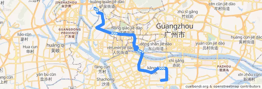 Mapa del recorrido 80路[同德围(金德苑)总站-逸景翠园总站] de la línea  en Гуанчжоу.