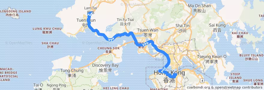 Mapa del recorrido 過海隧巴960S線 Cross-harbour Bus 960 (富泰邨 Fu Tai Estate → 灣仔北 Wan Chai North) de la línea  en Wilayah Baru.