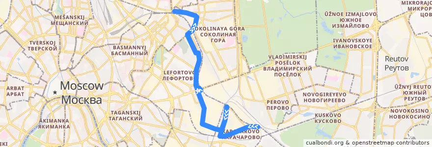 Mapa del recorrido Автобус 59: Карачарово - Электрозаводский мост de la línea  en Москва.
