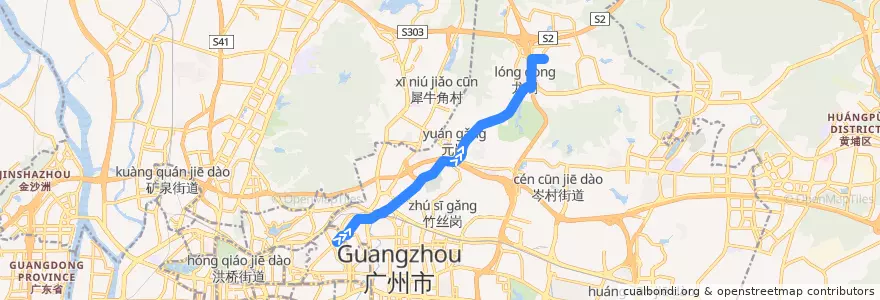 Mapa del recorrido 84路[动物园总站-渔沙坦(旺岗)总站] de la línea  en 天河区.