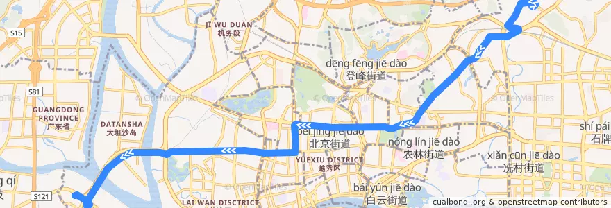 Mapa del recorrido 85路[芳村大道西(滘口客运站)总站-天平架总站] de la línea  en Guangzhou City.