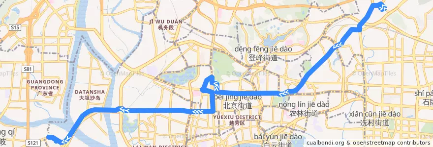 Mapa del recorrido 85路[天平架总站-芳村大道西(滘口客运站)总站] de la línea  en Guangzhou City.