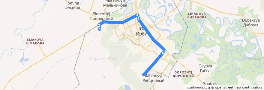 Mapa del recorrido Автобус №145: Лесная — ЦГБ de la línea  en городской округ Ирбит.
