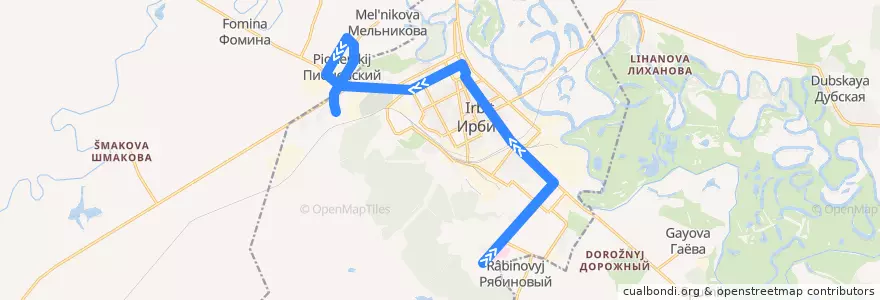 Mapa del recorrido Автобус №145: ЦГБ — Лесная de la línea  en городской округ Ирбит.