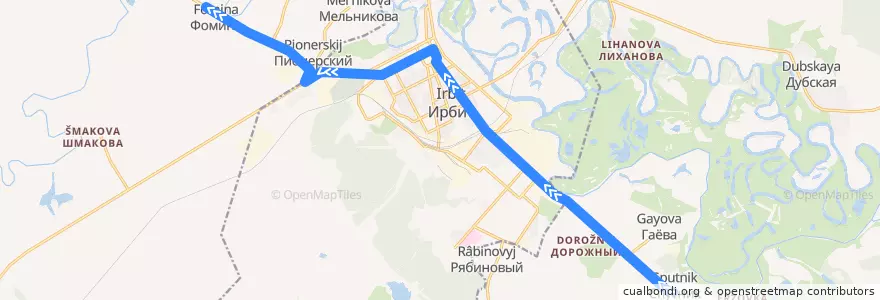 Mapa del recorrido Автобус №166: Спутник — Фомина de la línea  en городской округ Ирбитское.