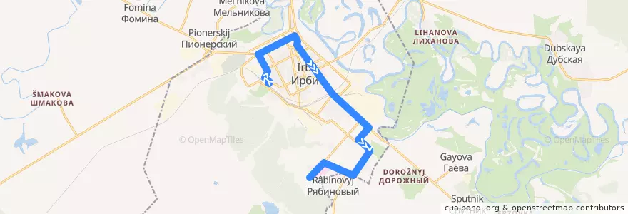 Mapa del recorrido Автобус №7: Вокзал — ГИБДД — ЦГБ de la línea  en городской округ Ирбит.
