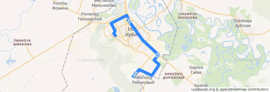 Mapa del recorrido Автобус №7: ЦГБ — ГИБДД — Вокзал de la línea  en городской округ Ирбит.