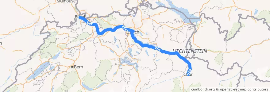Mapa del recorrido IC 3: Chur - Basel de la línea  en Швейцария.
