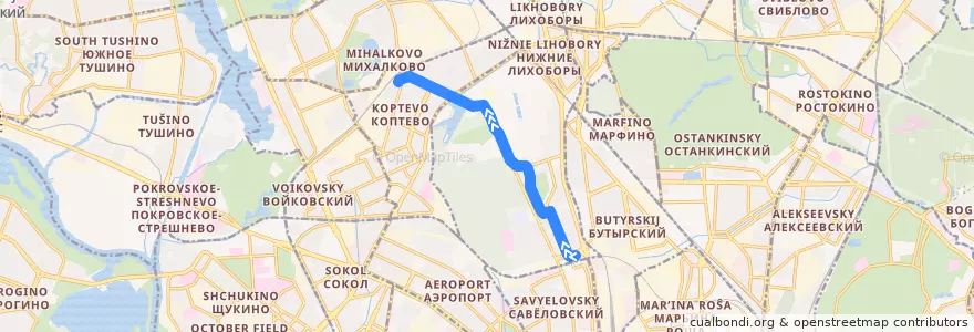 Mapa del recorrido Трамвай №27к: Метро «Дмитровская» - Михалково de la línea  en Северный административный округ.
