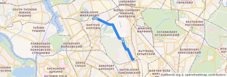 Mapa del recorrido Трамвай №27к: Михалково - Метро «Дмитровская» de la línea  en Северный административный округ.