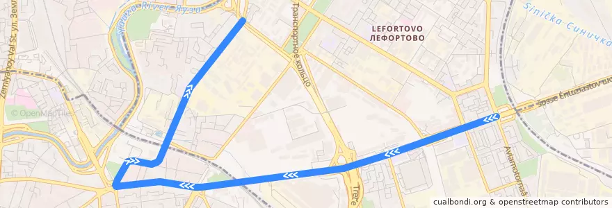 Mapa del recorrido Автобус 125к: Метро "Авиамоторная" - Красноказарменная площадь de la línea  en Moscou.