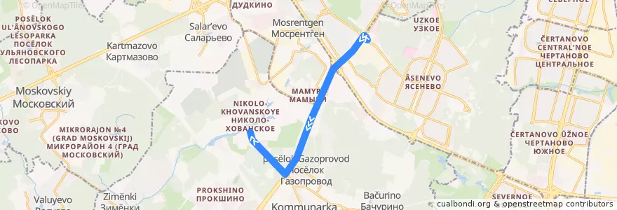 Mapa del recorrido Автобус 982: Метро Тёплый Стан - Николо-Хованское de la línea  en Москва.